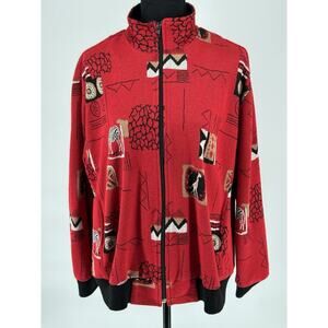 Vtg Peter Popovich Sweater Womens XL Full Zip Mock Neck African Print 80's USA